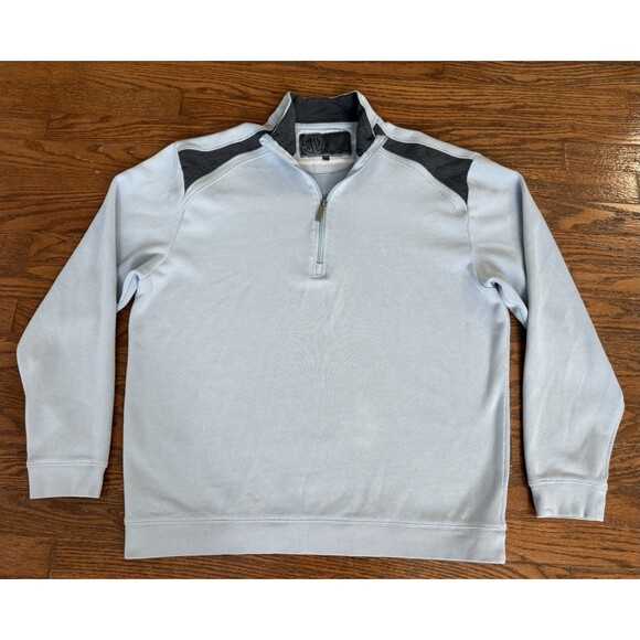 Straight Down 1/4 Zip Sweatshirt Mens XL Pullover Baby Blue Navy Polyester Blend - Picture 2 of 9